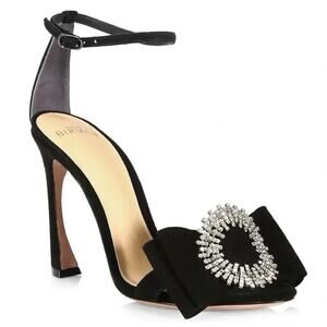 Alexandre Birman Maddie Crystal Bow Black Suede Strappy Heels Sandals EU 39 US 9